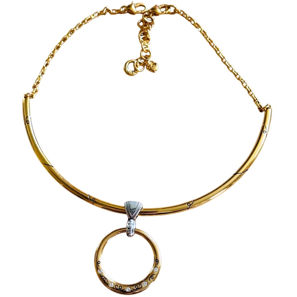Brighton Covet Necklace Scoop Collar Crystal Jeweled Two Tone‎ Silver Plated 18"